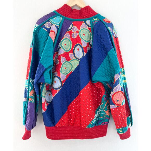1980s Vintage Jacket 80s Patchwork Colorful Colorblock Jacket Maximalist Cotton - Picture 5 of 5